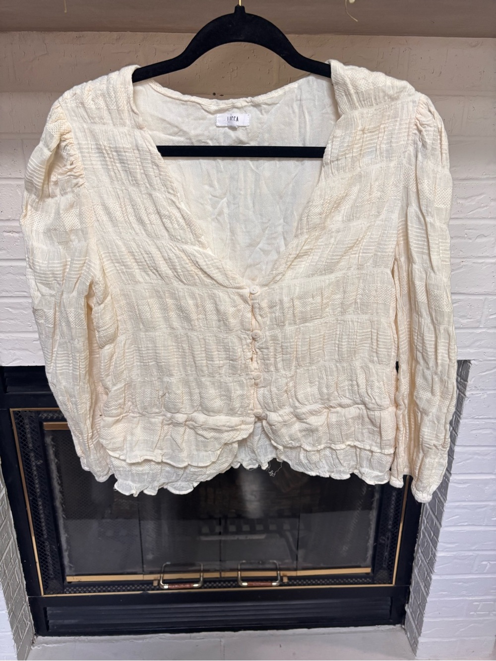 Lucca Cream Textured Button-Front V-Neck Blouse